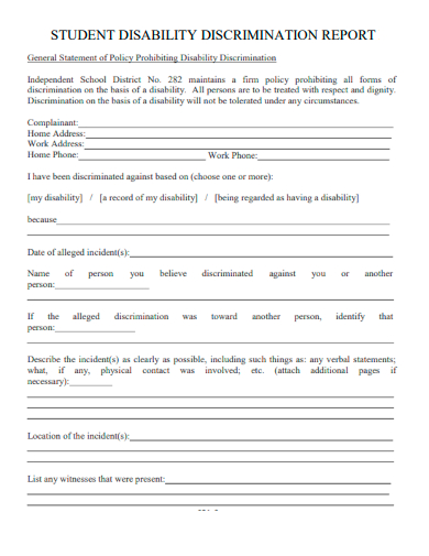sample student disability discrimination report template