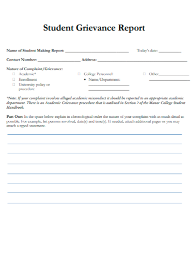 sample student grievance report template