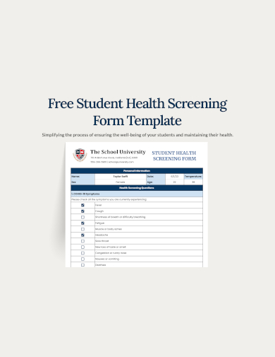 sample student health screening form template