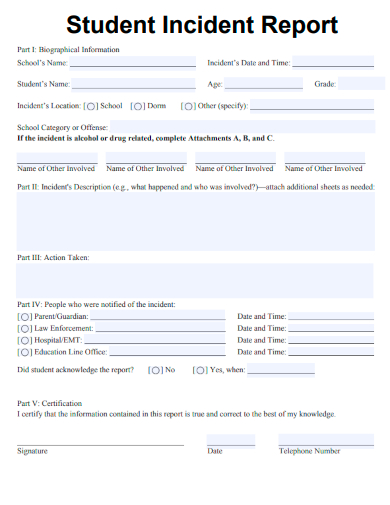 sample student incident report template