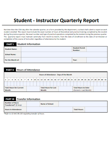 sample student instructor quarterly report template