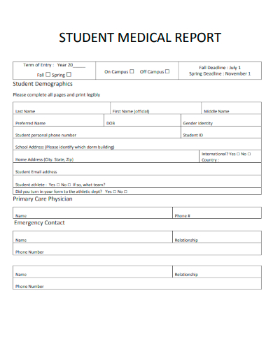 sample student medical report template