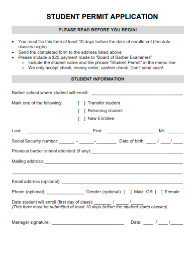 sample student permit application template