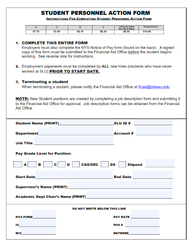 sample student personnel action form template
