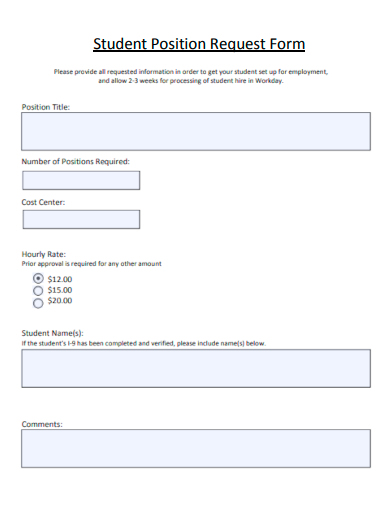 sample student position request form template