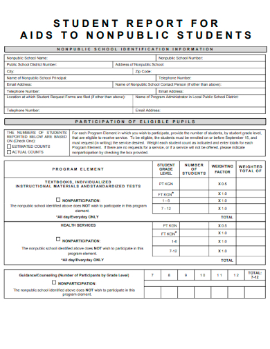 sample student report for aids to nonpublic schools template