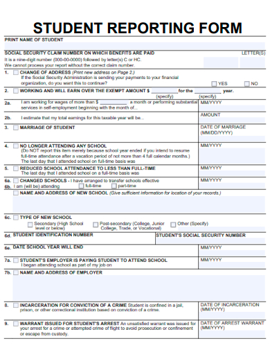 sample student reporting form template