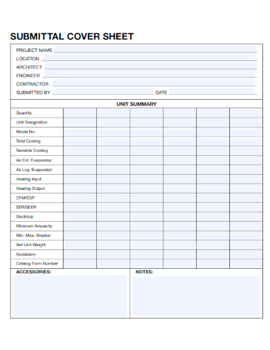 sample submittal cover sheet form template