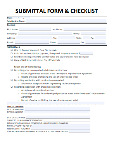 sample submittal form checklist template