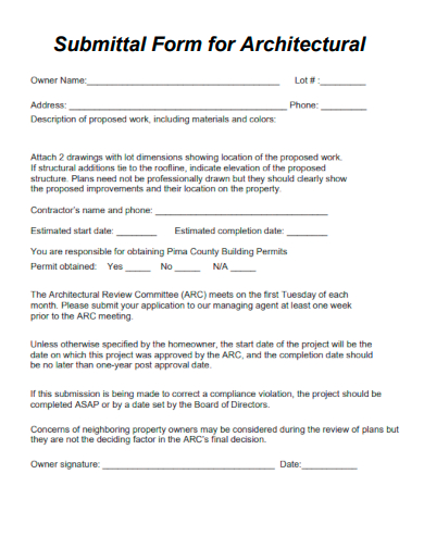 sample submittal form for architectural template