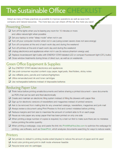 sample sustainable office checklist template