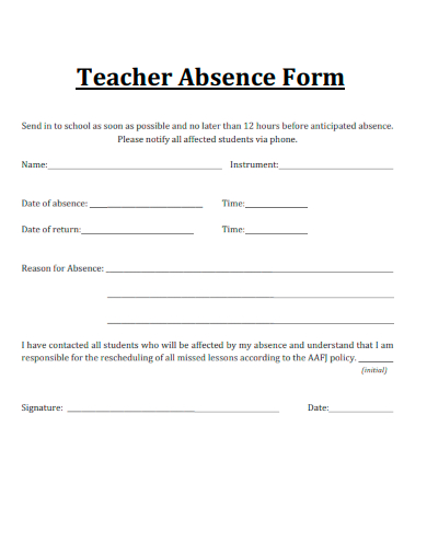 sample teacher absence form template
