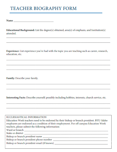 sample teacher biography form template