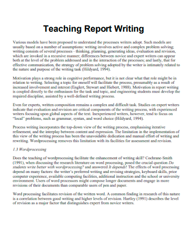 sample teaching report writing template