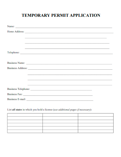 sample temporary permit application template