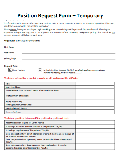 sample temporary position request form template