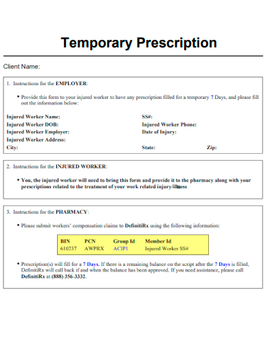 sample temporary prescription template