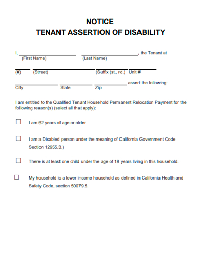 sample tenant assertion of disability notice template