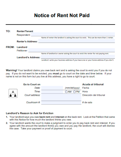 sample tenant notice of rent not paid template