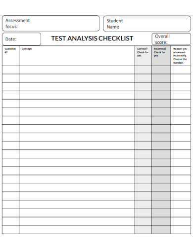 sample test analysis checklist template