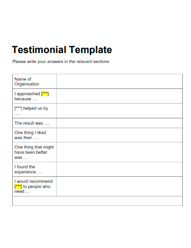 sample testimonial basic template
