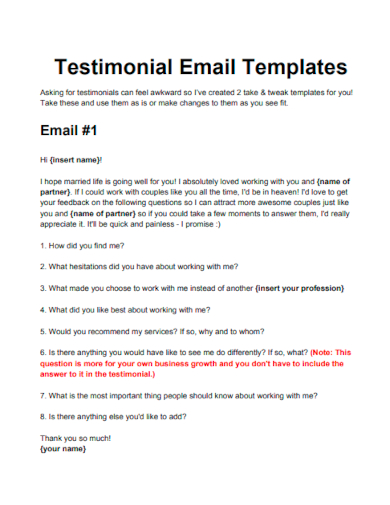 sample testimonial email template