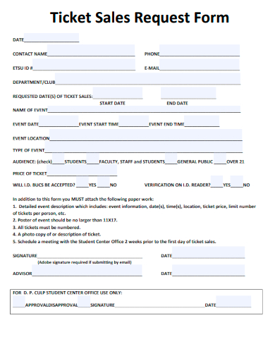 sample ticket sales request form template
