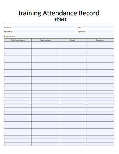 sample training attendance record sheet template