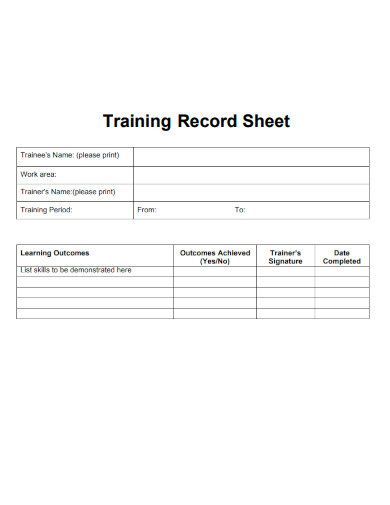 sample training record sheet template