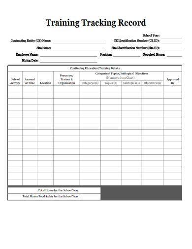 sample training tracking record template