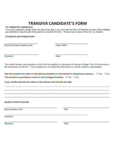 sample transfer candidates form template