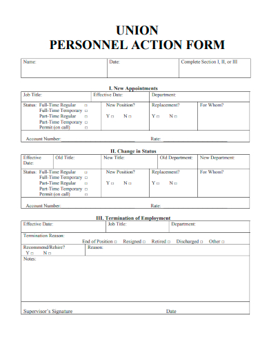 sample union personnel action form template