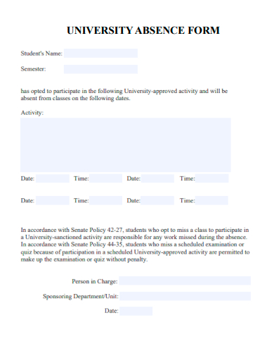 sample university absence form template