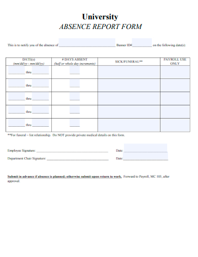 sample university absence report form template