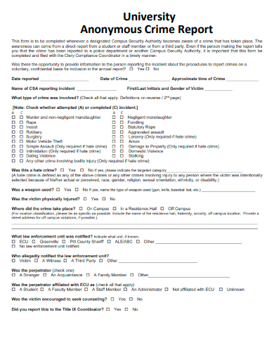 sample university anonymous crime report template