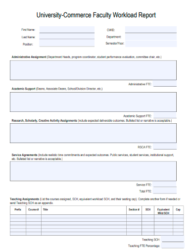 sample university commerce faculty workload report template