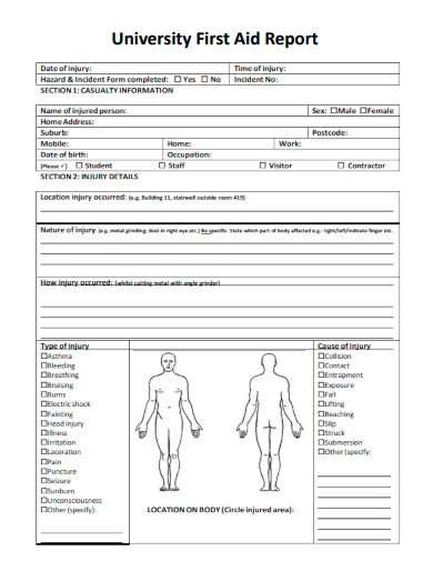 sample university first aid report template