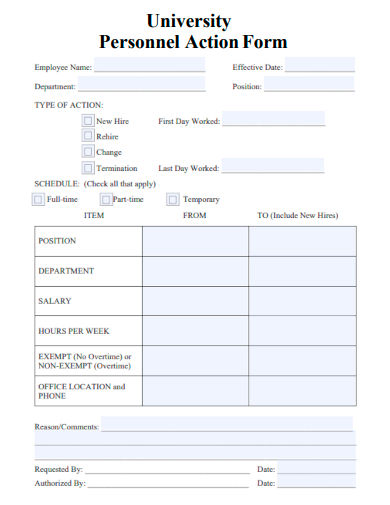 sample university personnel action form template