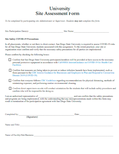 sample university site assessment form template