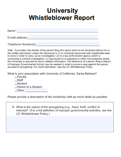 sample university whistleblower report template