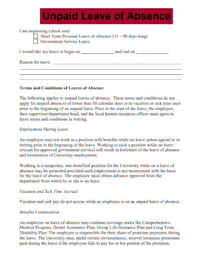 sample unpaid leave of absence form template
