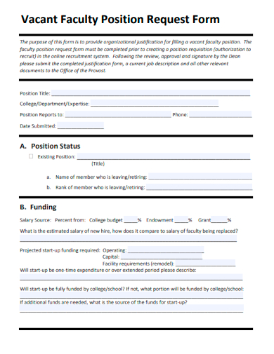 sample vacant faculty position request form template