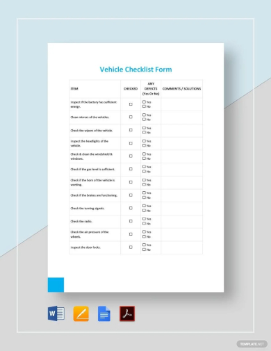 sample vehicle checklist form template