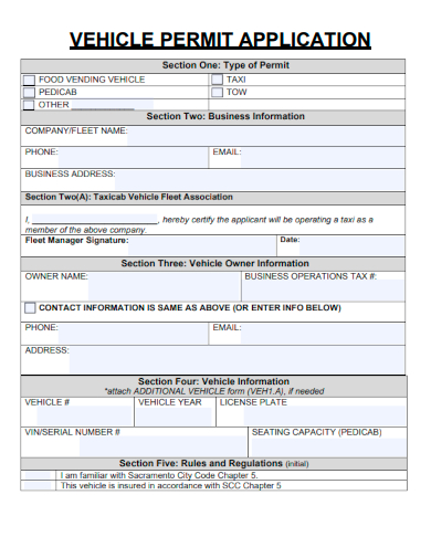 sample vehicle permit application template