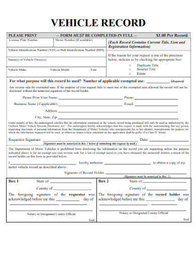 sample vehicle record form template