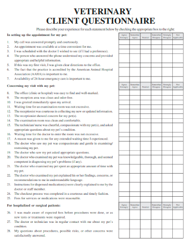 sample veterinary client questionnaire template