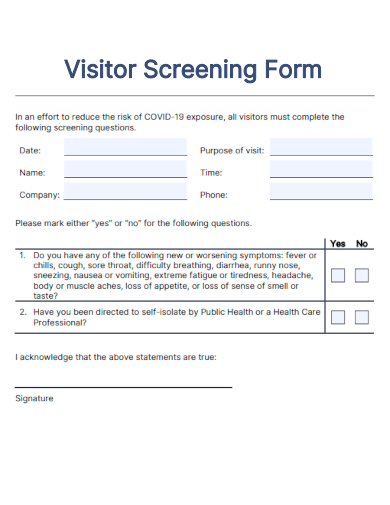 sample visitor screening form template