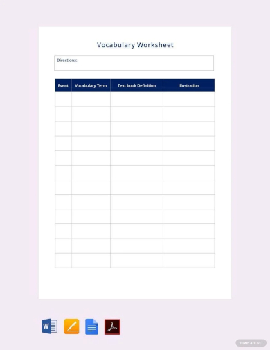 sample vocabulary worksheet template