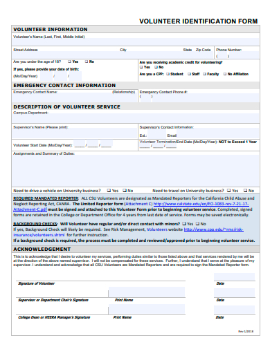 sample volunteer identification form template