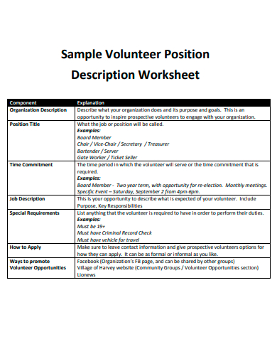 sample volunteer position description worksheet template